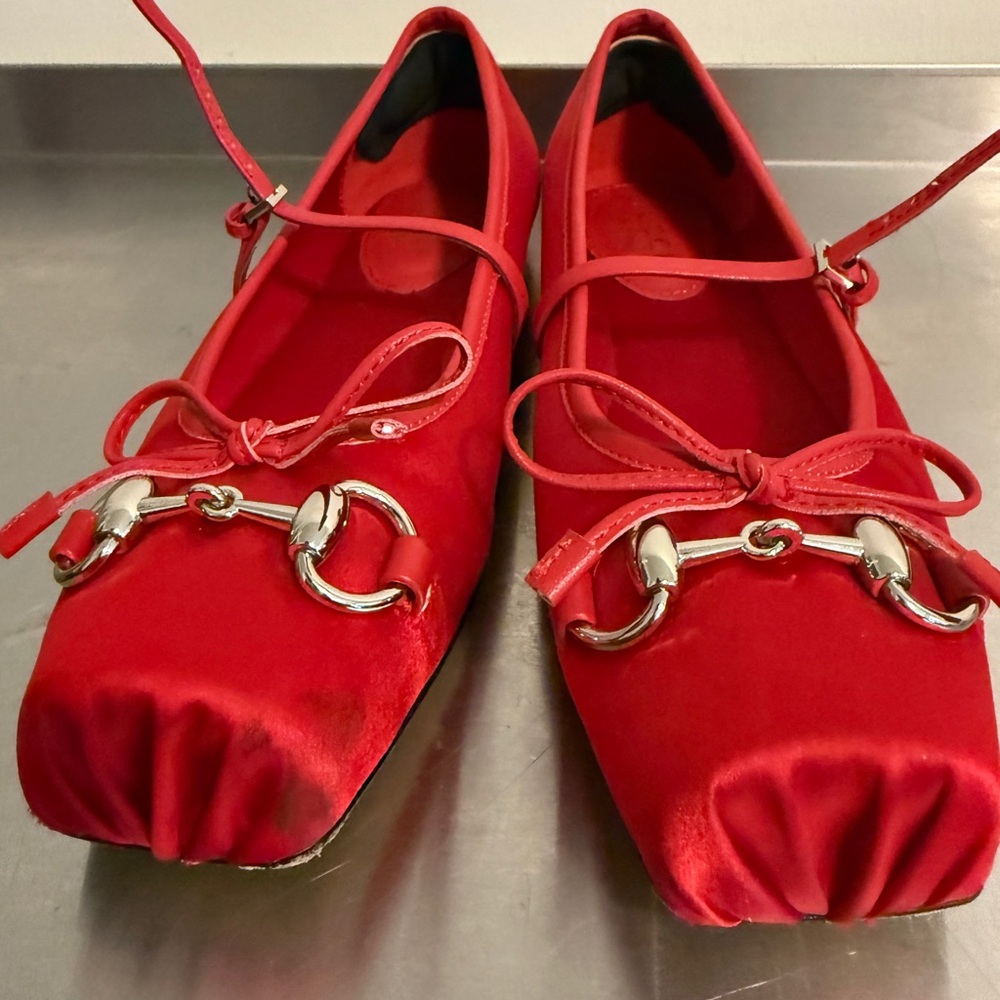 Red Gucci Horsebit Ballet Flats